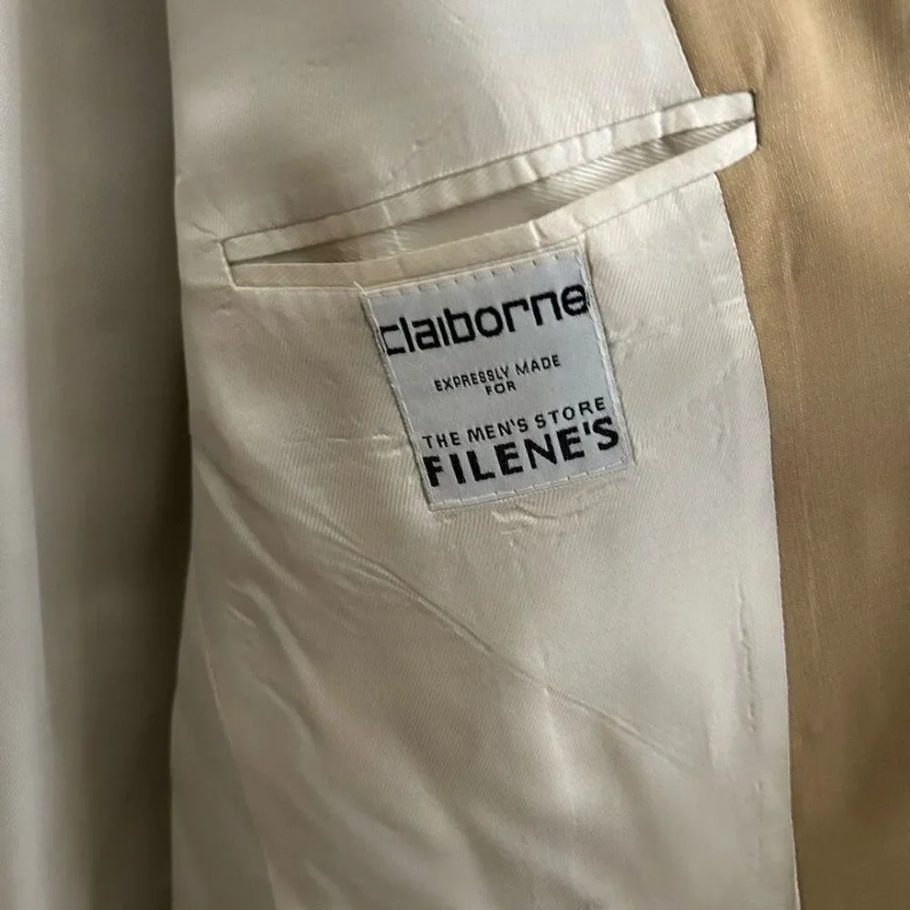 Claiborne Vintage 100% Worsted Wool Suit Jacket 4 Button Gold Bronze Size 44R